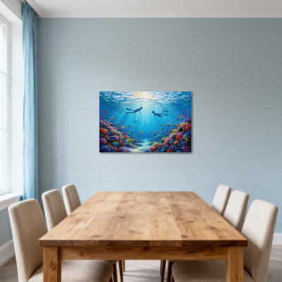 Landscape & Nature Underwater Coral Reef With Divers And Fish