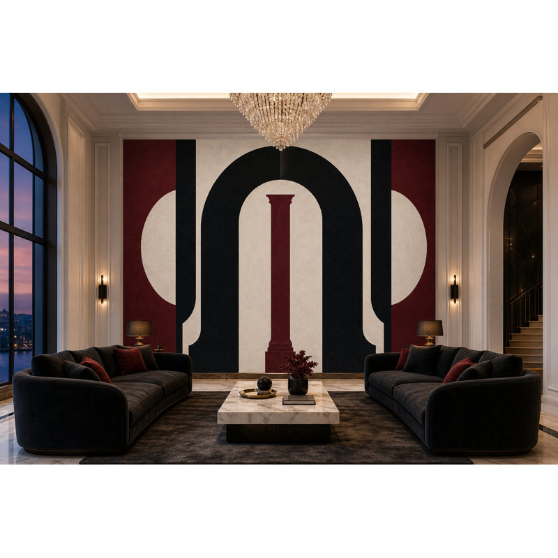 Papier peint mural Art déco avec arches géométriques et architecture abstraite, 100"x96", Peel and Stick