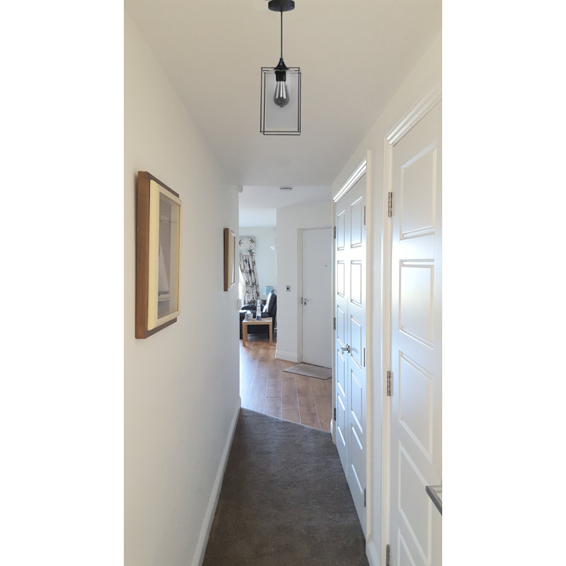 Ajla Black Single Frame Style Industrial Pendant with Glass Shade