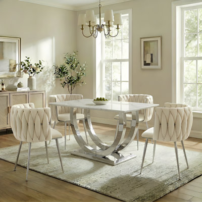 69.3" Rectangular Dining Table Set For 4, Modern Minimalist Dining Set With Comfortable Velvet Chairs, Suitable For Small To Medium Dining Room, Kitchen
