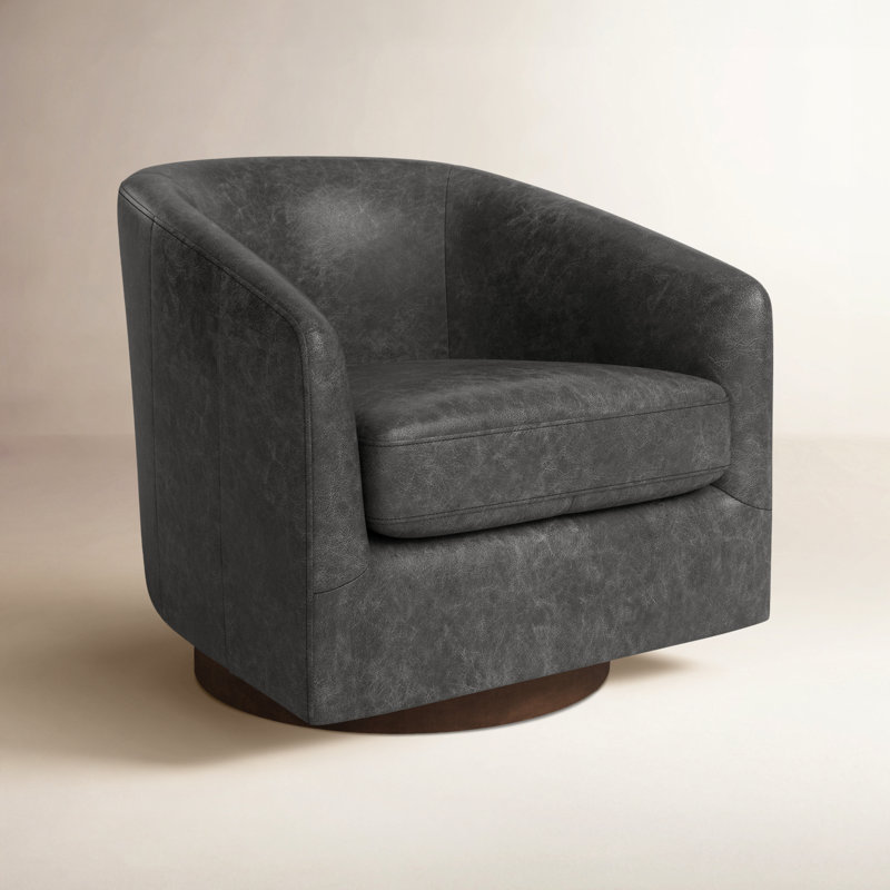 Fauteuil demi-tonneau Bennett, Cuir fleur de Marseille noir