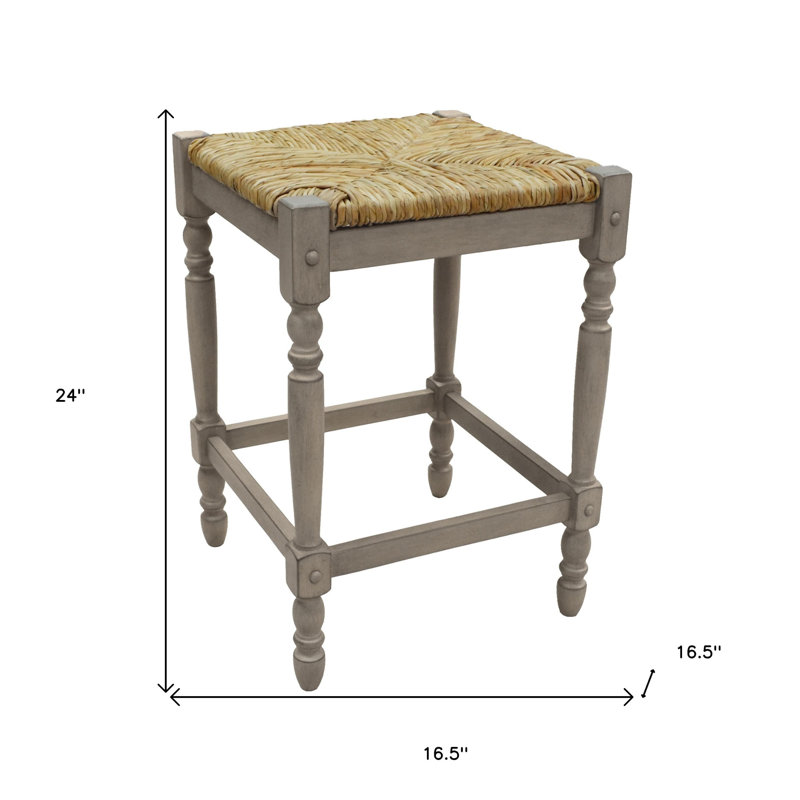 Chaise de bar 24 po en bois massif naturel et gris sans dossier