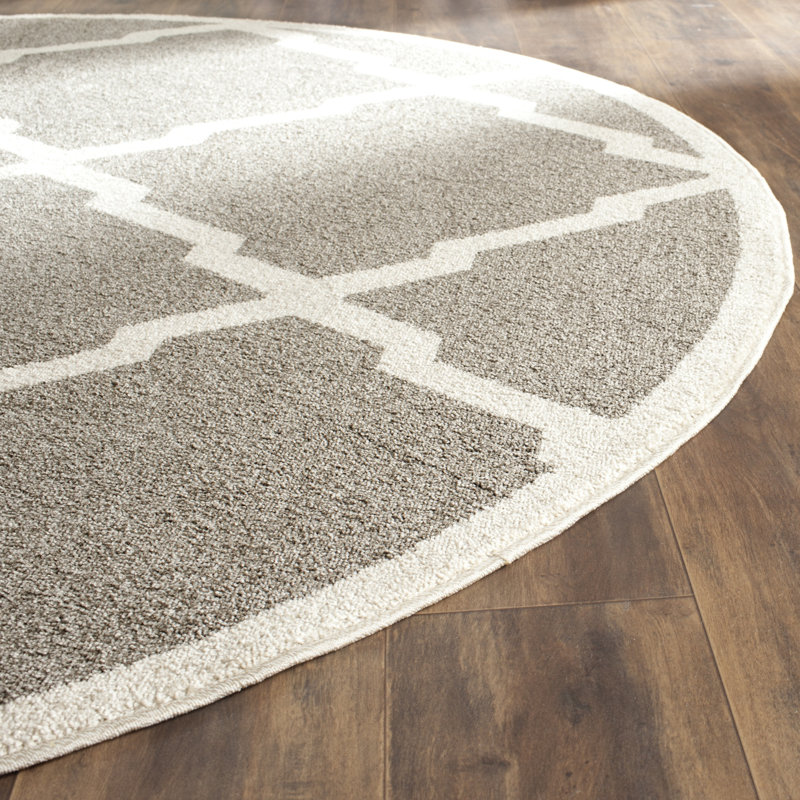 Ammundsen Geometric Dark Gray/Beige Indoor / Outdoor Area Rug, Round 5'