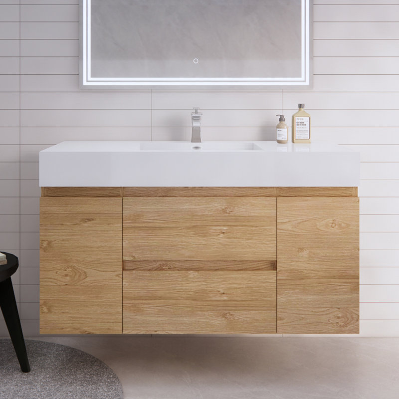 Babajide Bathroom Vanity with Acrylic Top, New England Oak