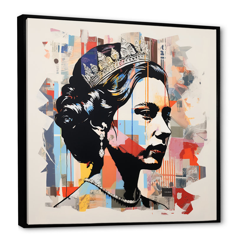 Queen Elizabeth S Magazine Collage I - célébrité, art mural, Cadre flottant noir, H 16 po x l 16 po x P 1 po