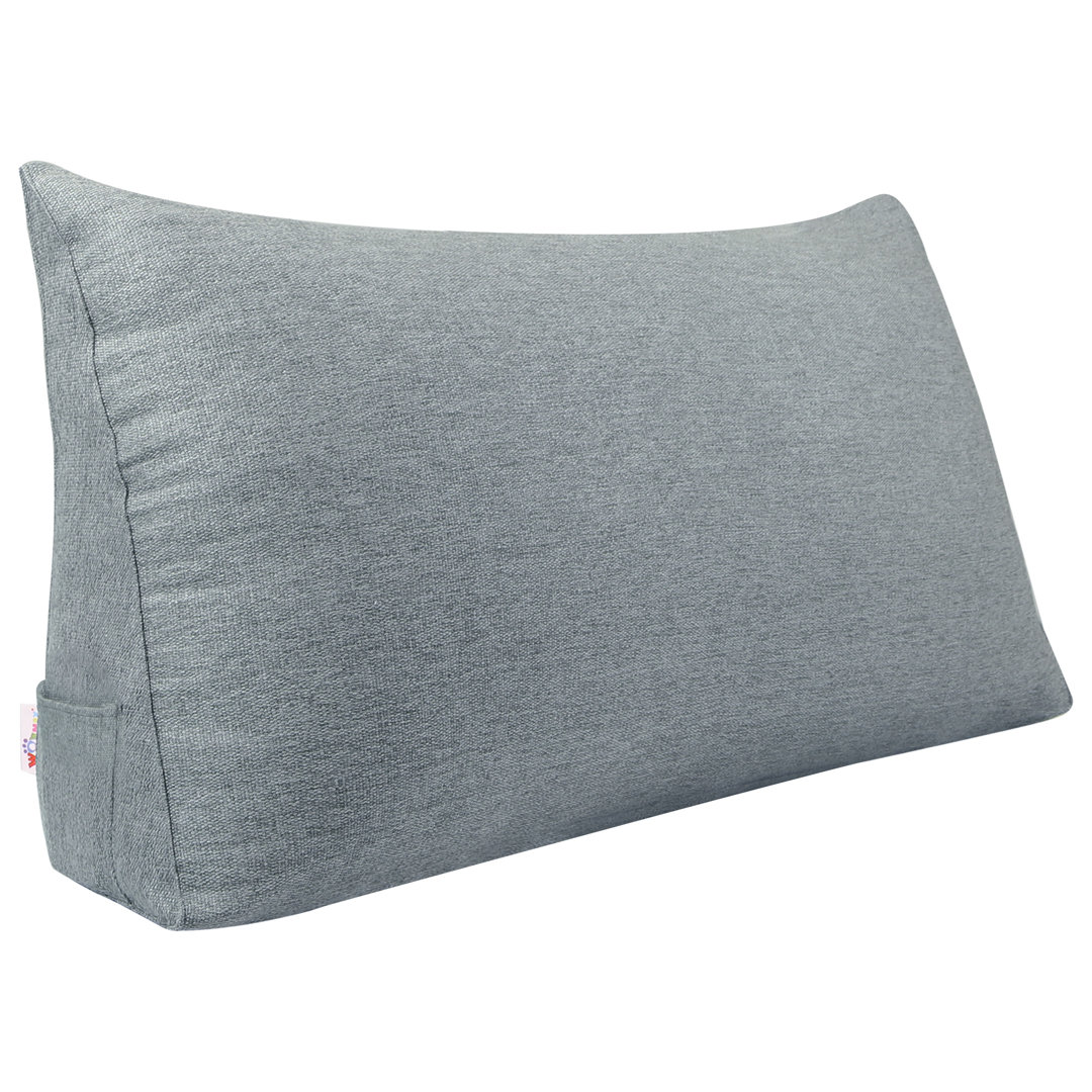 Sit-up Back Comfort Linen-look Textured Triangular Headboard Back Support Wedge Reading Pillow for Bed Rest WOWMAX 