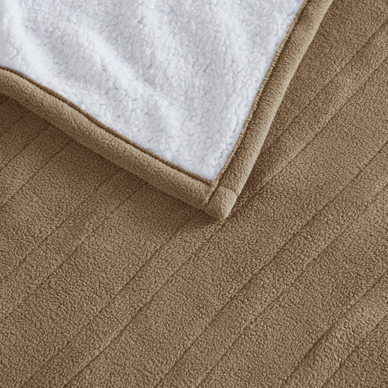 Couverture chauffante molletonnée en sherpa, Brun, Double