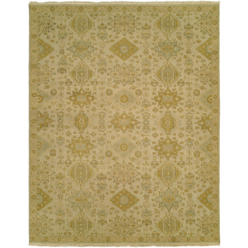 Faiyaz Wool Oriental Area Rug in Gold/Beige, Rectangle 10' x 14'