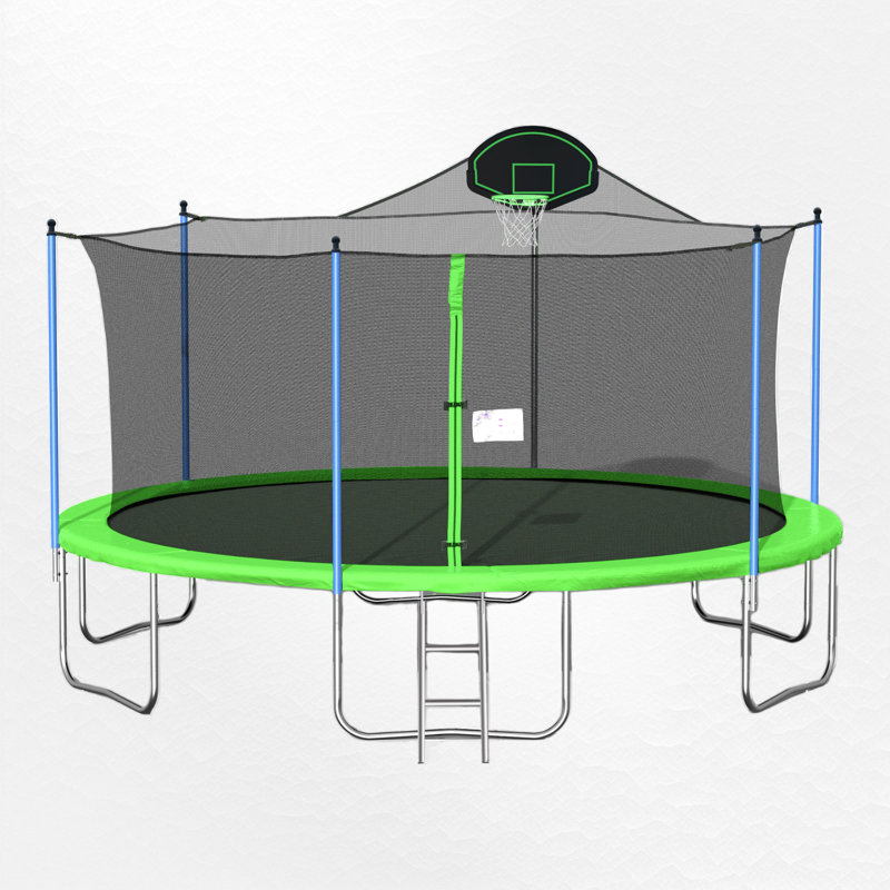 Trampoline de cour arrière moderne 16 pi avec enceinte de sécurité Modern Luxe Furniture, Vert