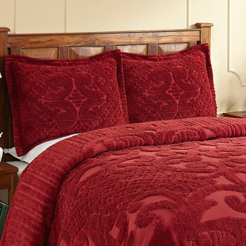 Ashton Chenille Bedspread Queen Size, 100% Cotton Floral Medallion Coverlet, Traditional Textured Heirloom Bedding, Soft Breathable All-Season Comfort, OEKO-TEX Certified, Machine Washable, Burgundy