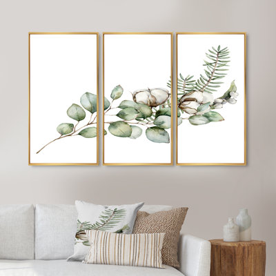 Bouquet de Noël avec branches d'eucalyptus - Peinture sur toile 3 pièces