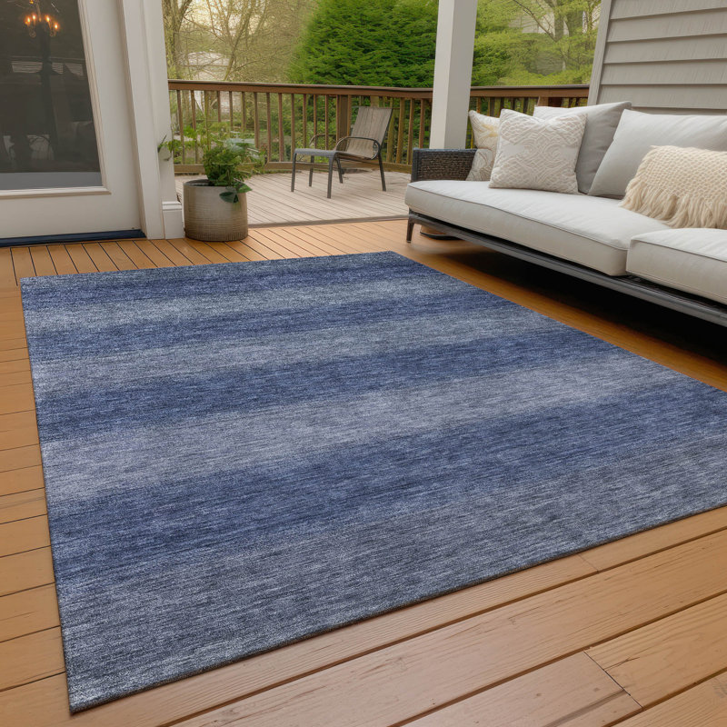 Blue Rectangular Washable Synthetic Striped Rug 3' x 5'