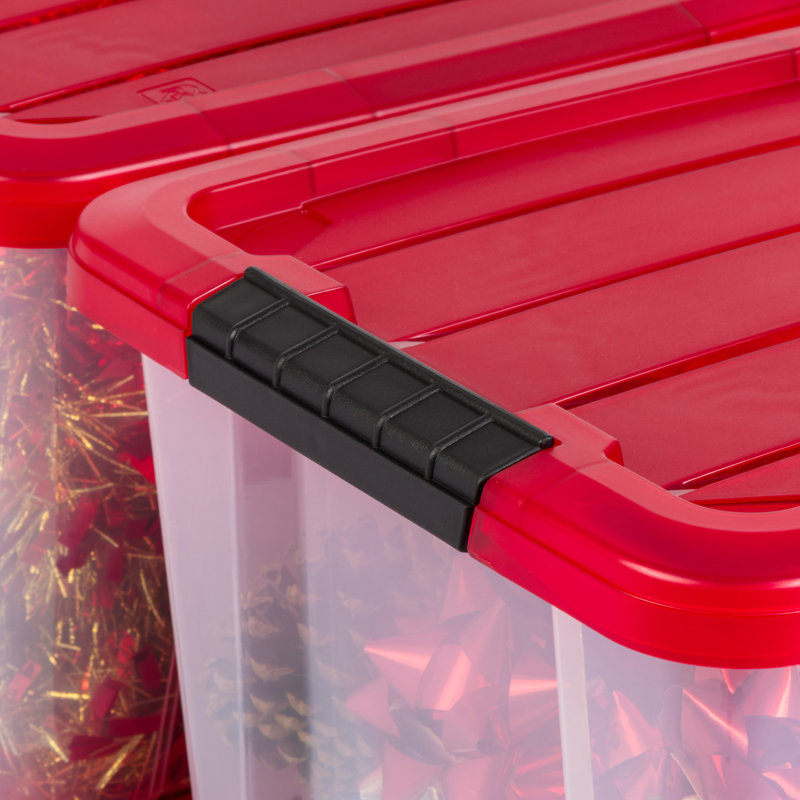 20.5 Qt./5.12 Gal. Latching Clear Storage Tote Red Tint Lid