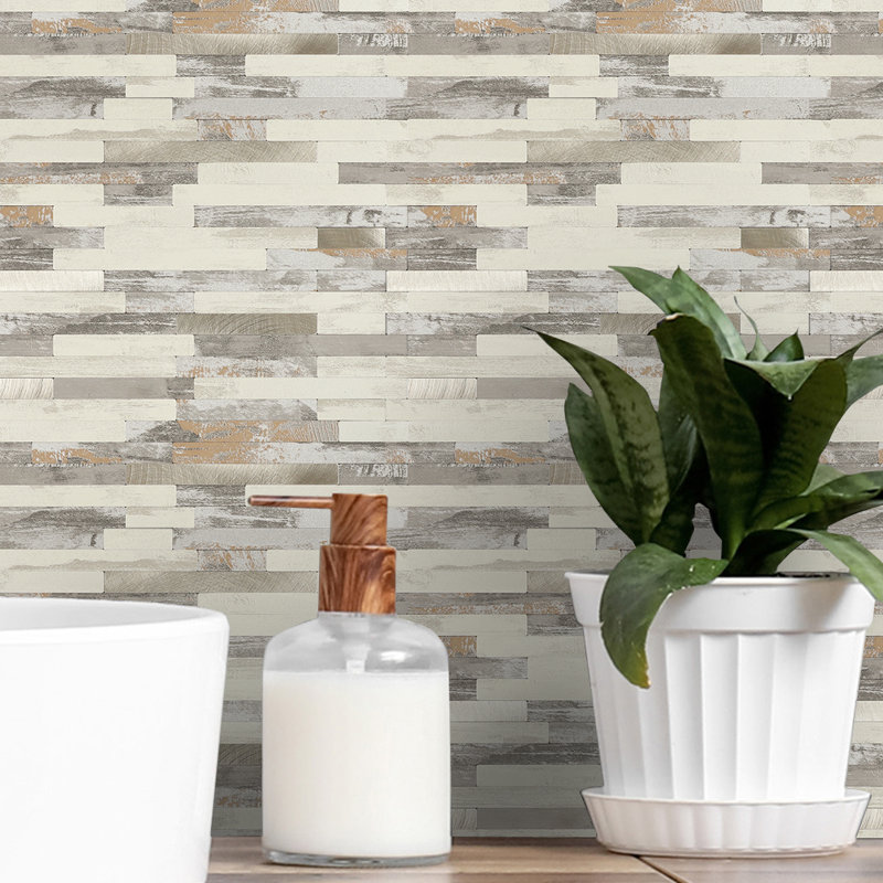 Peel and Stick Backsplash Faux Stone Tile, Marble Look PVC Linear Wall Tiles for Kitchen Fireplace (6-Sheet, 5.62 sq.ft)