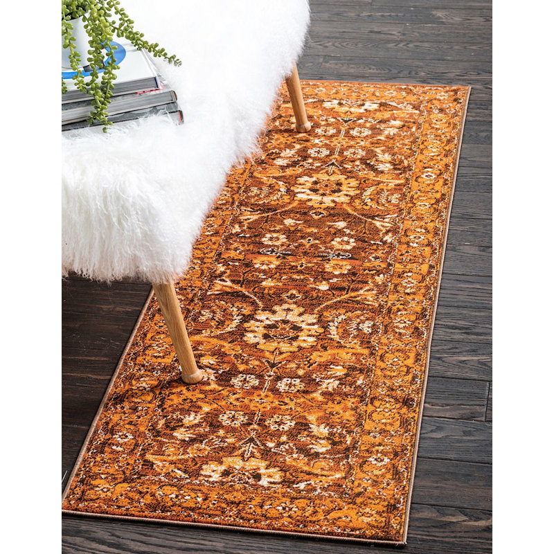 Tapis à motif oriental orange Majestic, Tapis de couloir 3 pi x 9 pi 10 po