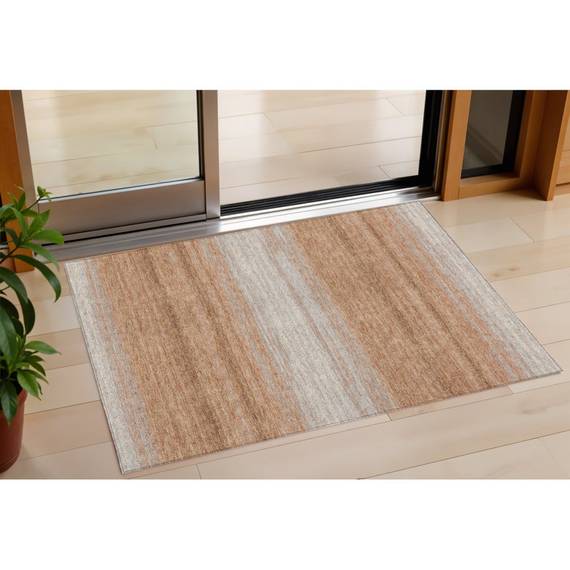 Tapis extérieur lavable rayé 3 pi x 5 pi cuivre et beige