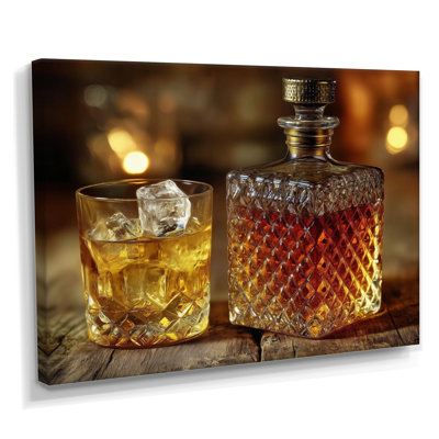 Yellow Brown Whiskey Drink With Friends - Drinkware Canvas Wall Art, Yellow Kitchen Framed Wall Art