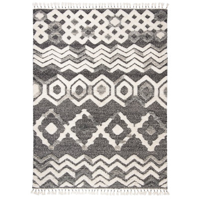 Tapis gris / blanc en laine noué à la main Castaneda