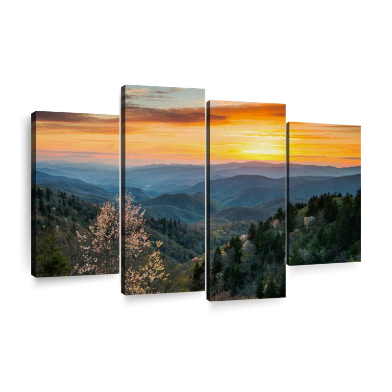Great Smoky Mountains Sunrise Wall Art Multi Piece Canvas Print, H 27 po x l 43 po x P 1,25 po