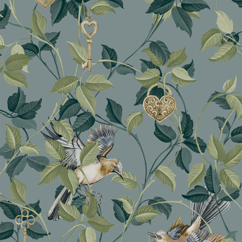 Lock & Key Charcoal Wallpaper, Blue