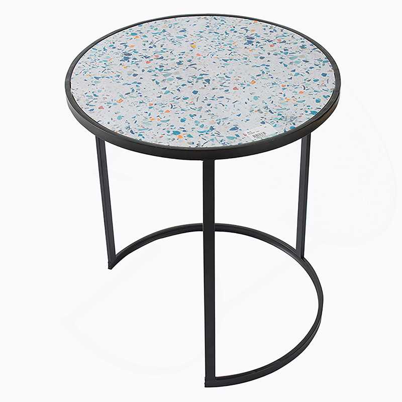 Set of 2 Round End Table, Stacking Side Tables with Sturdy Metal Frame