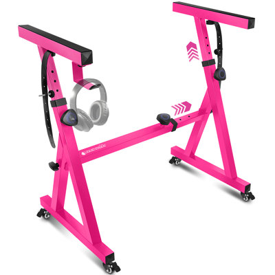 Liquid Stands Piano Keyboard Stand W/ Wheels - Z Style Adjustable And Portable Heavy Duty Music Stand For Kids And Adults - Fits 54-88 Key Electric Pianos - Sturdy Rolling Musical Keyboard Stand Pink