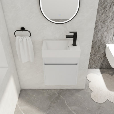 Meuble-lavabo mural 18 po avec lavabo en résine blanche et porte d'armoire à fermeture en douceur 18 po
