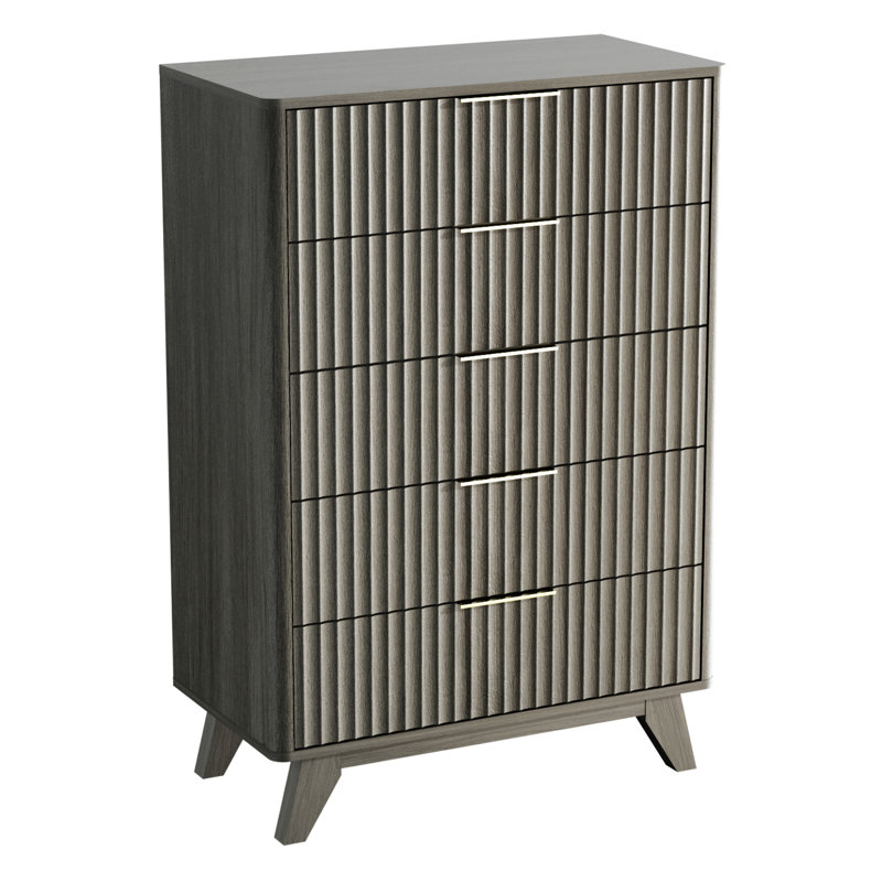5 Drawer Grille Chest P2 Particleboard Density Board 30" W, Gray Oak