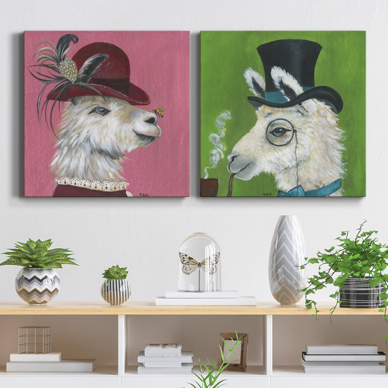 Llama and Bee - ensemble de 2 reproductions sur toiles tendues, H 10 po x l 10 po x P 1 po