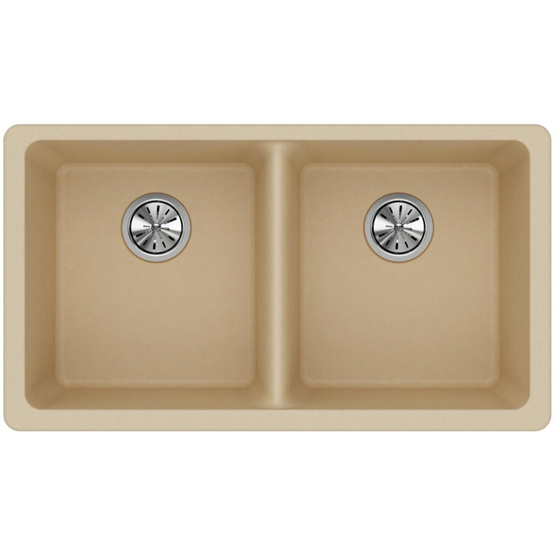 Quartz Classic 18.5" W x 33" L Double Basin Undermount Kitchen Sink, Sand