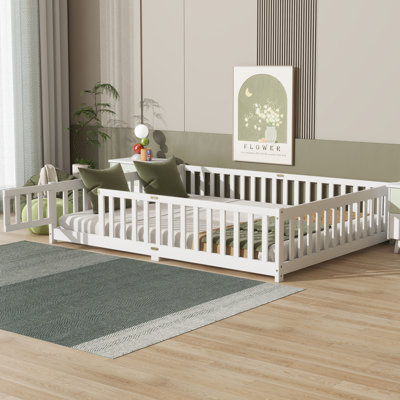 Floor Platform Bed With Fence Guardrails And Door