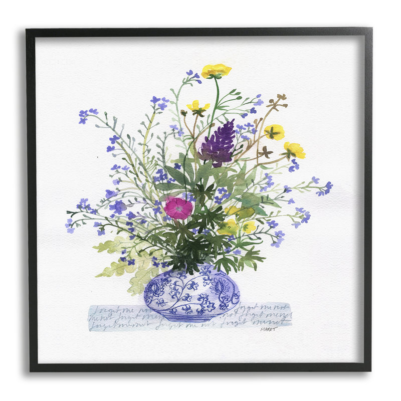 «Mixed Delicate Flowers Arrangement Cursive Words», peinture sur toile à cadre flottant, H 12 po x l 12 po x P 1,5 po