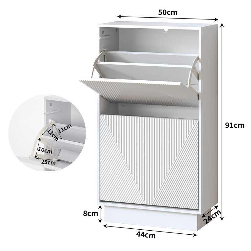 8 Pair 2 Flip Drawers Shoe Storage Cabinet