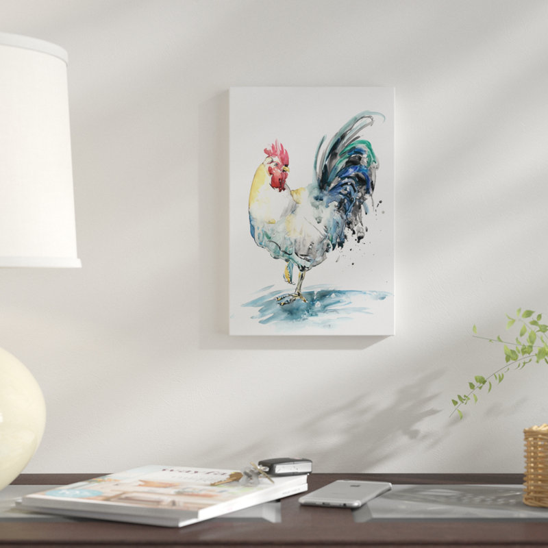 « coq splash i », reproduction de peinture à l’aquarelle sur toile tendue, H 26 po x l 18 po x P 1,5 po, Toile tendue