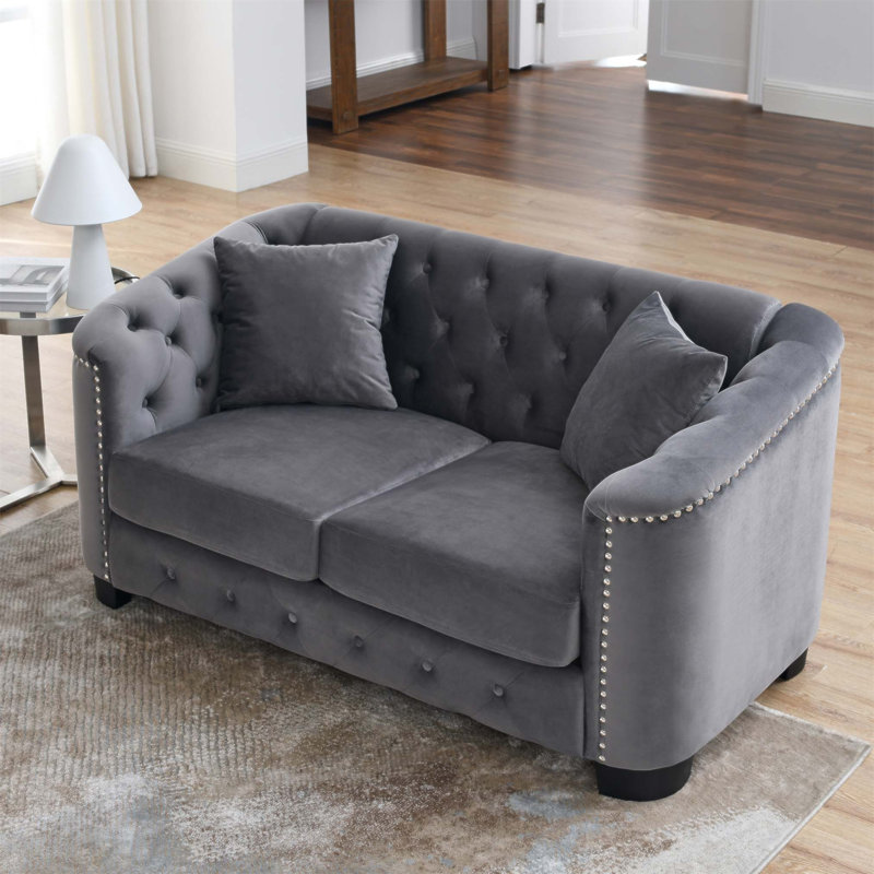 Hafid 76.89'' Velvet Sofa, Gray Velvet, 30" H x 77" W x 31.5" D