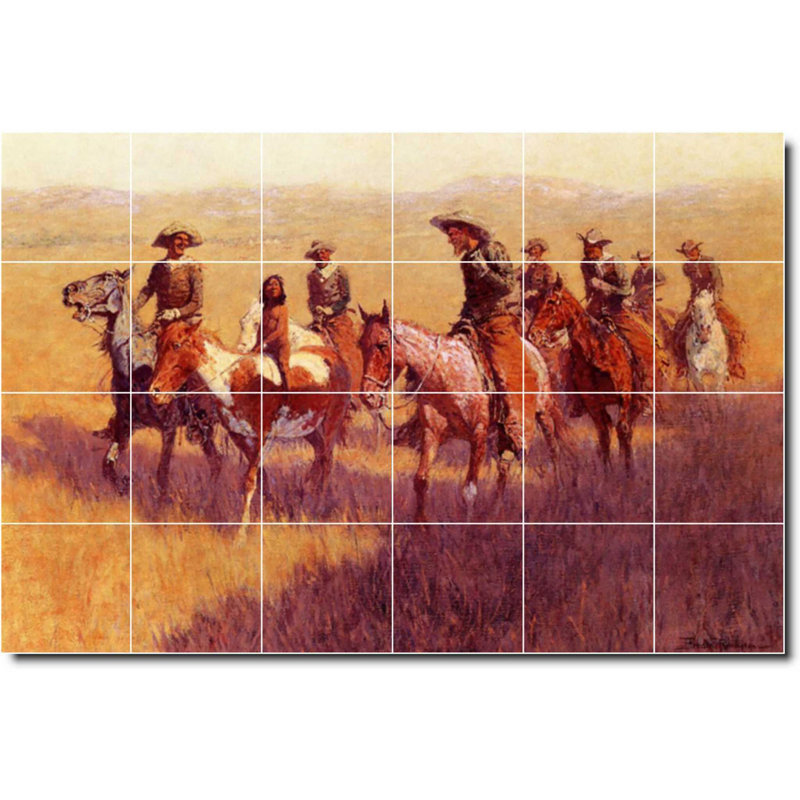 Carreau de céramique décorative 25,5 po x 17 po 4,25 po x 4,25 po, Frederic Remington, peinture de l'Ouest W07318