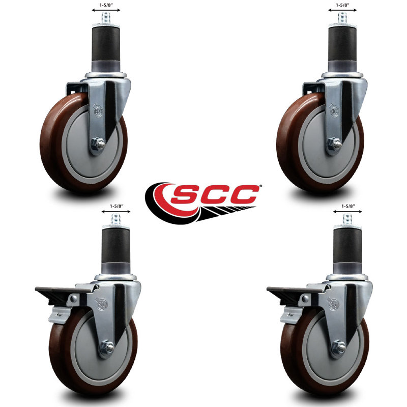 Poly Wheel Swivel 1-5/8 Inch Expanding Stem Caster Set 2 Brakes SCC