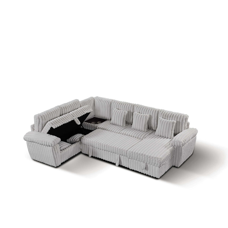 Canapé modulaire en U en velours côtelé avec rangement et lit convertible