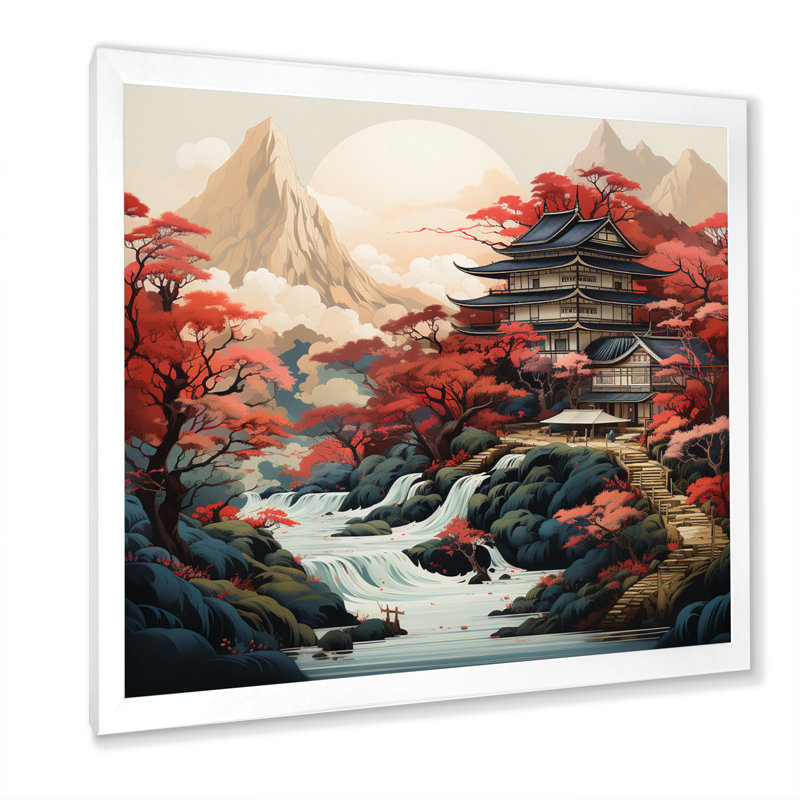 Art asiatique, paysage sur toile, H 30 po x l 30 po x P 1 po, Cadre simple blanc