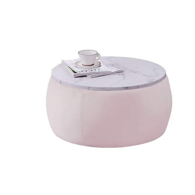 Table d'appoint ronde, table de bout avec rangement et plateau amovible, Rose