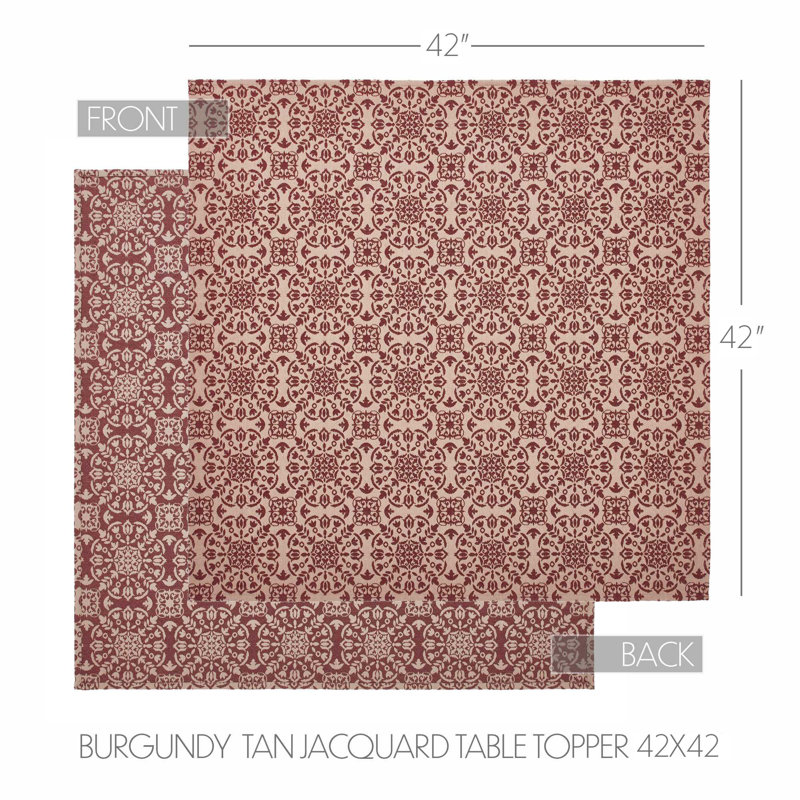  Geometric Table Topper, 42" Square, Tan/Red