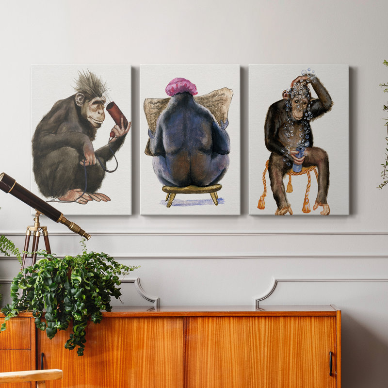 «Bath Animals I», ensemble de 3 reproductions d'art sur toile tendue, H 18 po x l 36 po x P 1 po