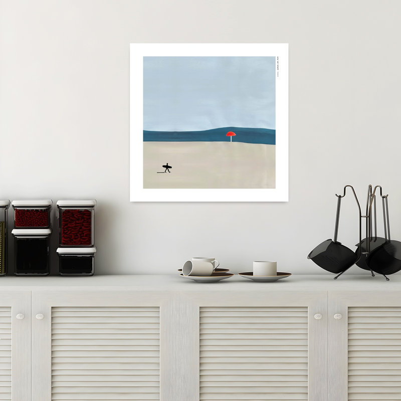 «Surfer Beach Umbrella», art mural abstrait côtier minimaliste, H 18 po x l 18 po