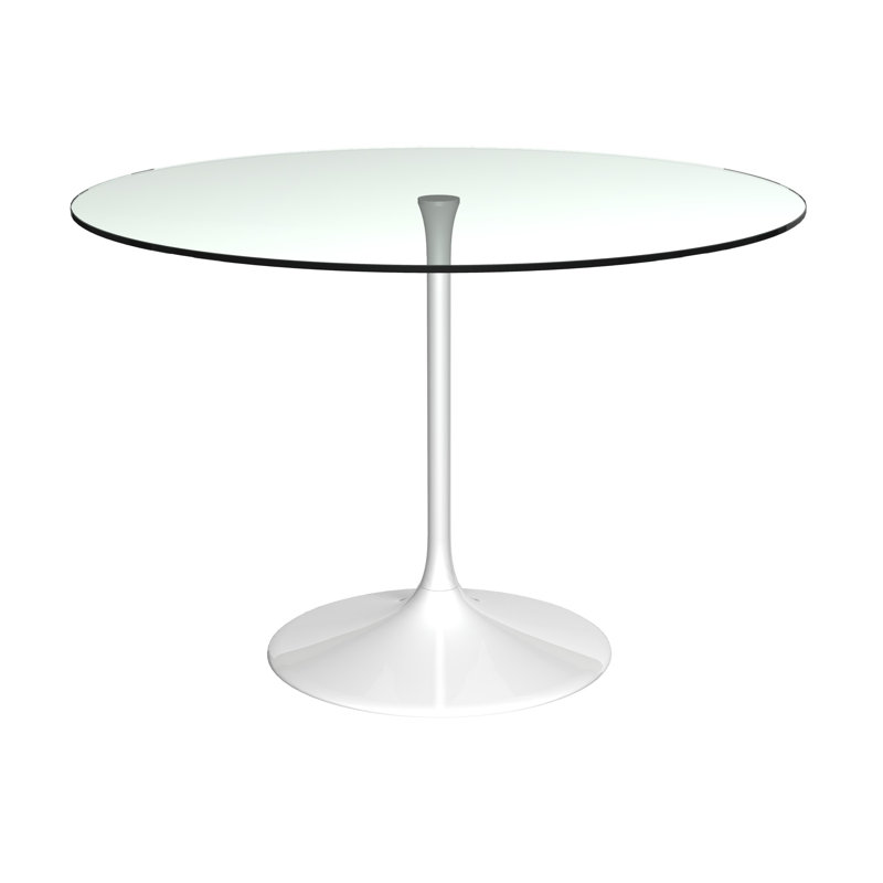 Clarke County Round Glass Top Metal Base Dining Table, Dark Chrome, 74.5cm H x 110cm W x 110cm D