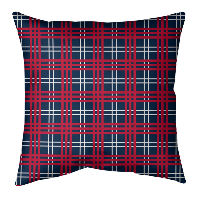 Housse de coussin carré et insert, 16 po x 1 po, Bleu nautique / blanc / rouge, Cuir / Suède