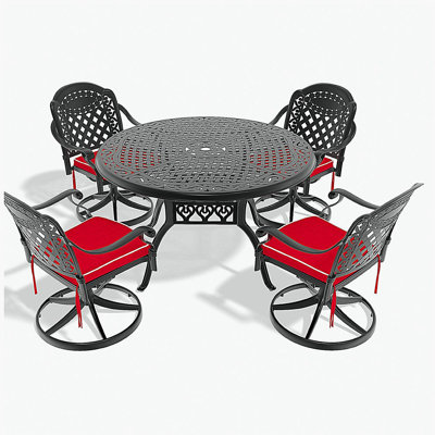 5-Piece All-Weather Cast Aluminum Dining Set, Include 4 Swivel Chairs and 48.03" Round Table With Black Frame (same sku: W1710S00440 )