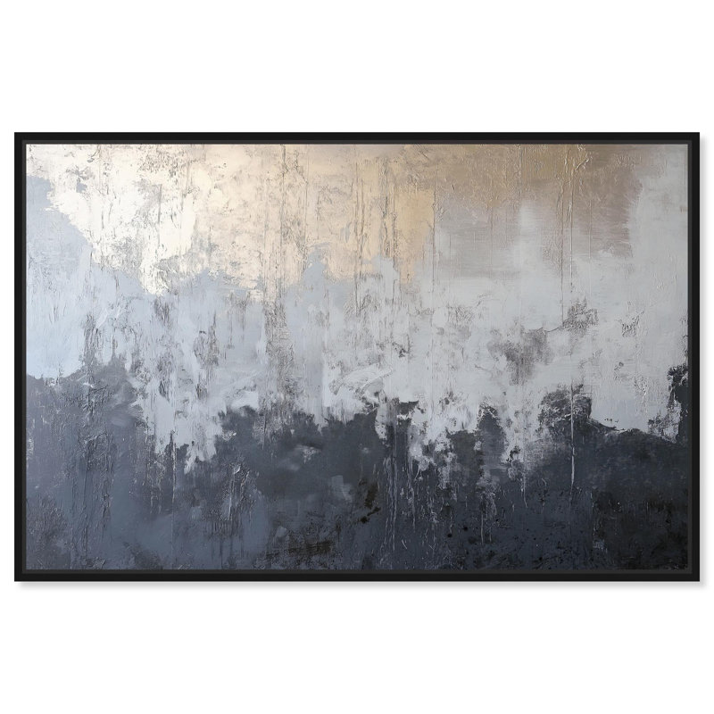 Silvered Layers Canvas Blue Abstract Art by Art Remedy, Black Framed, 31" H x 46" W
