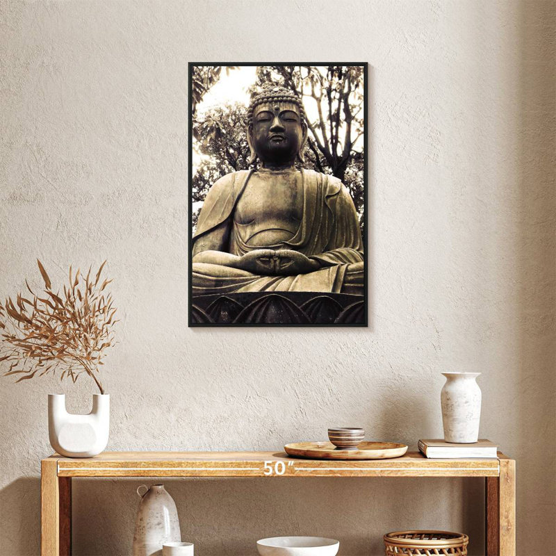 Statue de Bouddha japonais I, Cadre flottant noir, 21 po x 31 po