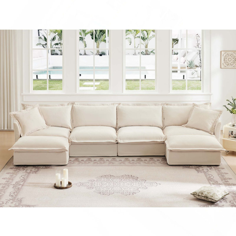 Canapé modulaire en chenille à 4 places en U avec housses amovibles pour le confort du salon et des combinaisons flexibles