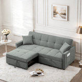 3 In 1 Convertible Sleeper Sofa Bed With Reclining Backrest, Pillows And Side Pockets